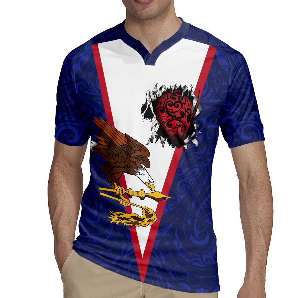 American Samoa Heart Tribal Personalized Rugby Jersey Polynesian Patterns