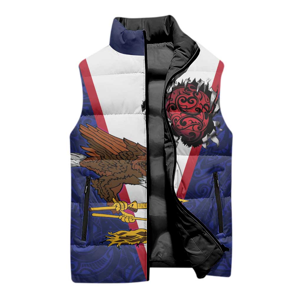 American Samoa Heart Tribal Personalized Sleeveless Puffer Jacket Polynesian Patterns LT9 - Polynesian Pride