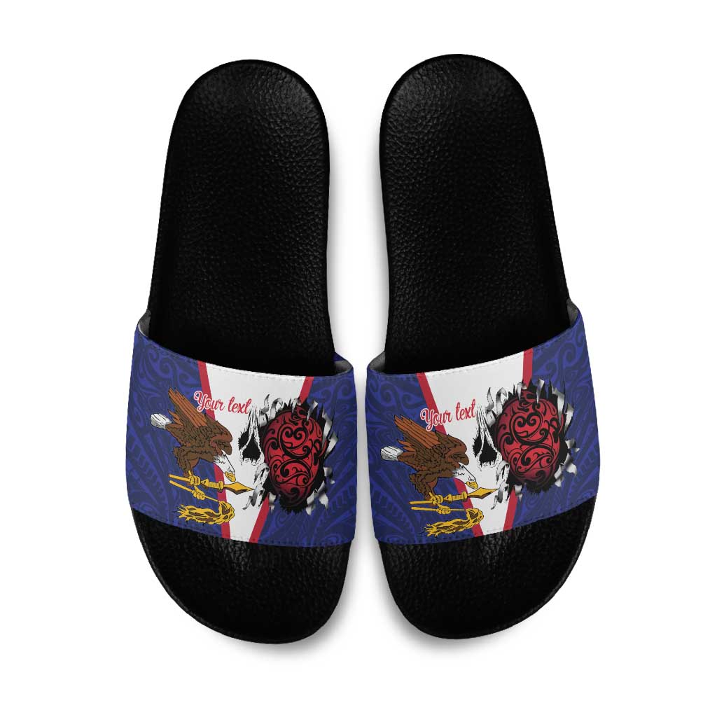 American Samoa Heart Tribal Personalized Slide Sandals Polynesian Patterns