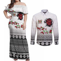 Fiji Heart Tribal Personalised Couples Matching Off Shoulder Maxi Dress and Long Sleeve Button Shirt Polynesian Patterns