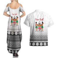 Fiji Heart Tribal Personalised Couples Matching Summer Maxi Dress and Hawaiian Shirt Polynesian Patterns