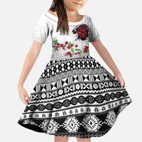 Fiji Heart Tribal Personalised Family Matching Long Sleeve Bodycon Dress and Hawaiian Shirt Polynesian Patterns LT9 Daughter's Dress White - Polynesian Pride