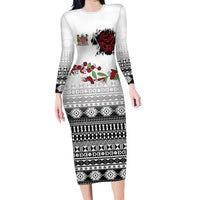 Fiji Heart Tribal Personalised Family Matching Long Sleeve Bodycon Dress and Hawaiian Shirt Polynesian Patterns LT9 Mom's Dress White - Polynesian Pride