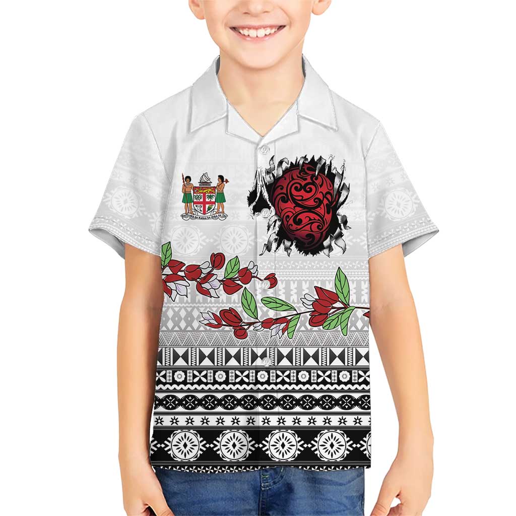 Fiji Heart Tribal Personalised Family Matching Long Sleeve Bodycon Dress and Hawaiian Shirt Polynesian Patterns LT9 Son's Shirt White - Polynesian Pride