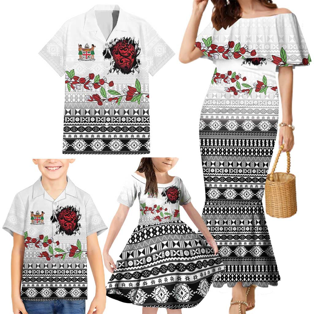 Fiji Heart Tribal Personalised Family Matching Mermaid Dress and Hawaiian Shirt Polynesian Patterns