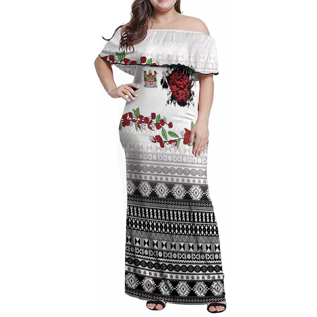 Fiji Heart Tribal Personalised Family Matching Off Shoulder Maxi Dress and Hawaiian Shirt Polynesian Patterns