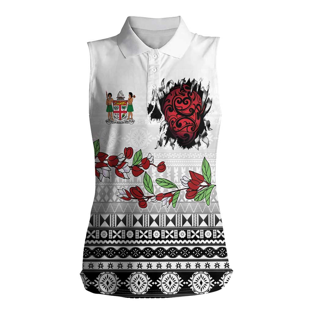 Fiji Heart Tribal Personalised Women Sleeveless Polo Shirt Polynesian Patterns