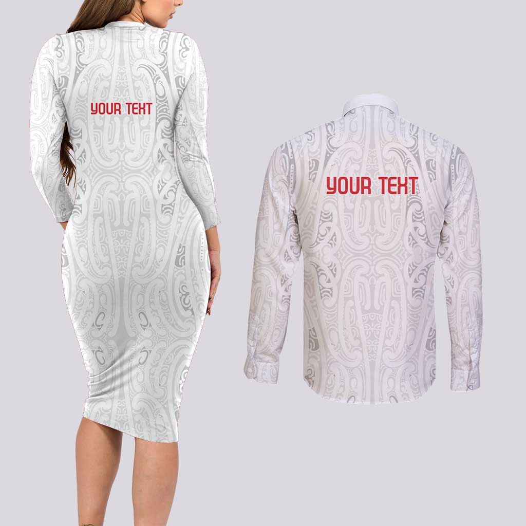 New Zealand Maori Heart Tribal Personalised Couples Matching Long Sleeve Bodycon Dress and Long Sleeve Button Shirt Polynesian Patterns LT9 - Polynesian Pride