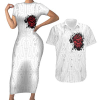 New Zealand Maori Heart Tribal Personalised Couples Matching Short Sleeve Bodycon Dress and Hawaiian Shirt Polynesian Patterns LT9 White - Polynesian Pride