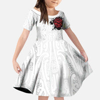 New Zealand Maori Heart Tribal Personalised Family Matching Off Shoulder Maxi Dress and Hawaiian Shirt Polynesian Patterns LT9 Daughter's Dress White - Polynesian Pride