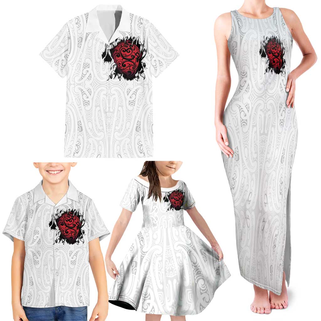 New Zealand Maori Heart Tribal Personalised Family Matching Tank Maxi Dress and Hawaiian Shirt Polynesian Patterns