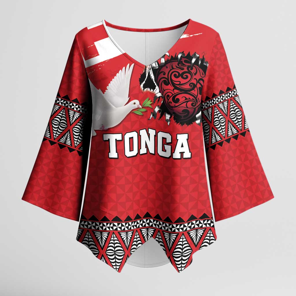Tonga Heart Tribal Personalised Kimono Sleeve Blouse Polynesian Patterns