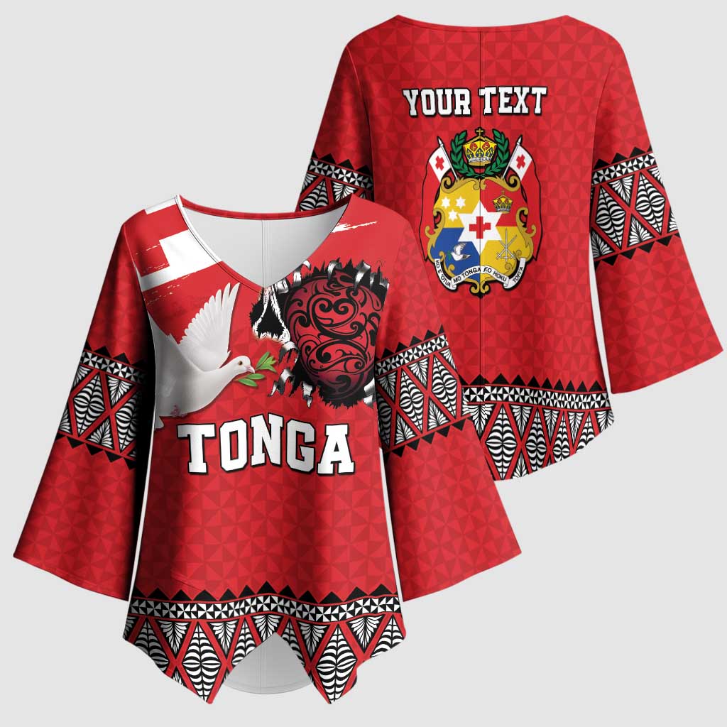 Tonga Heart Tribal Personalised Kimono Sleeve Blouse Polynesian Patterns