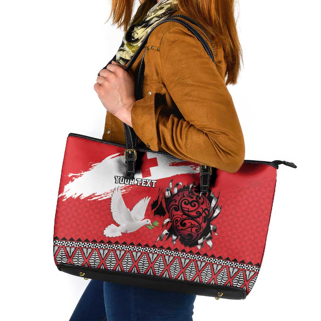 Tonga Heart Tribal Personalised Leather Tote Bag Polynesian Patterns LT9 Red - Polynesian Pride