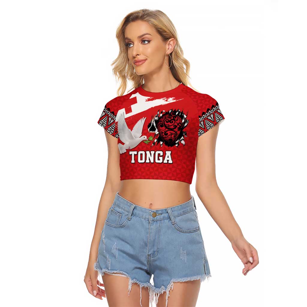 Tonga Heart Tribal Personalised Raglan Cropped T Shirt Polynesian Patterns