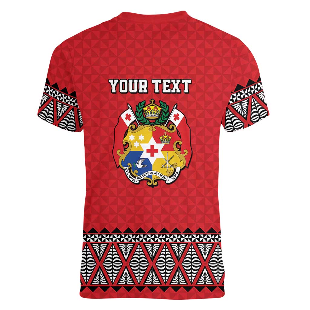 Tonga Heart Tribal Personalised Women V-Neck T-Shirt Polynesian Patterns