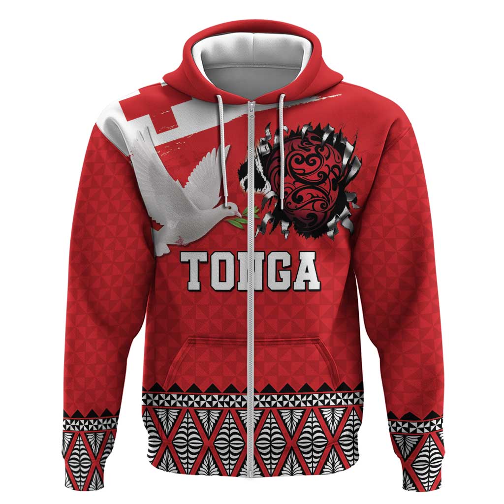 Tonga Heart Tribal Personalised Zip Hoodie Polynesian Patterns
