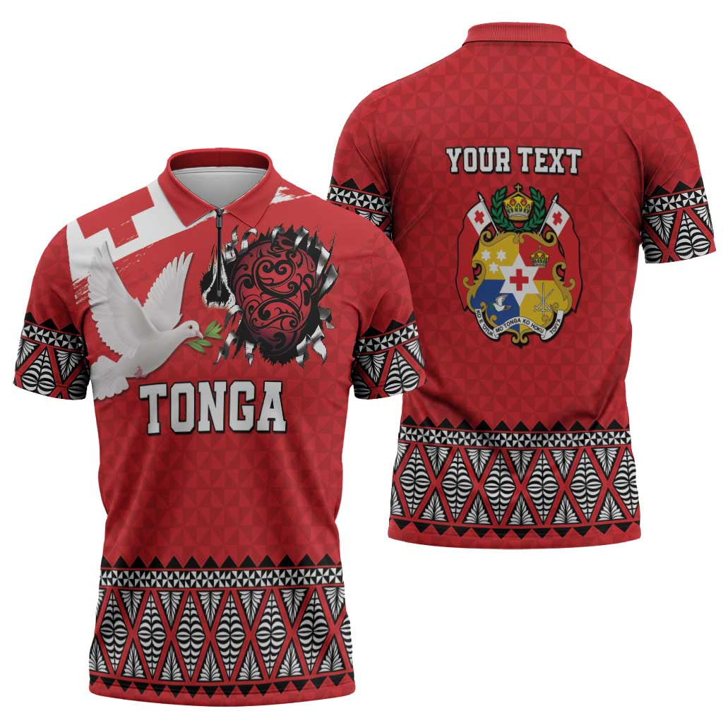 Tonga Heart Tribal Personalised Zipper Polo Shirt Polynesian Patterns