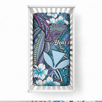 Personalised Hawaii Tribal Humpback Whale Baby Bed Cover Polu Hibiscus Seamless Pattern LT9 28 × 52 in Blue - Polynesian Pride