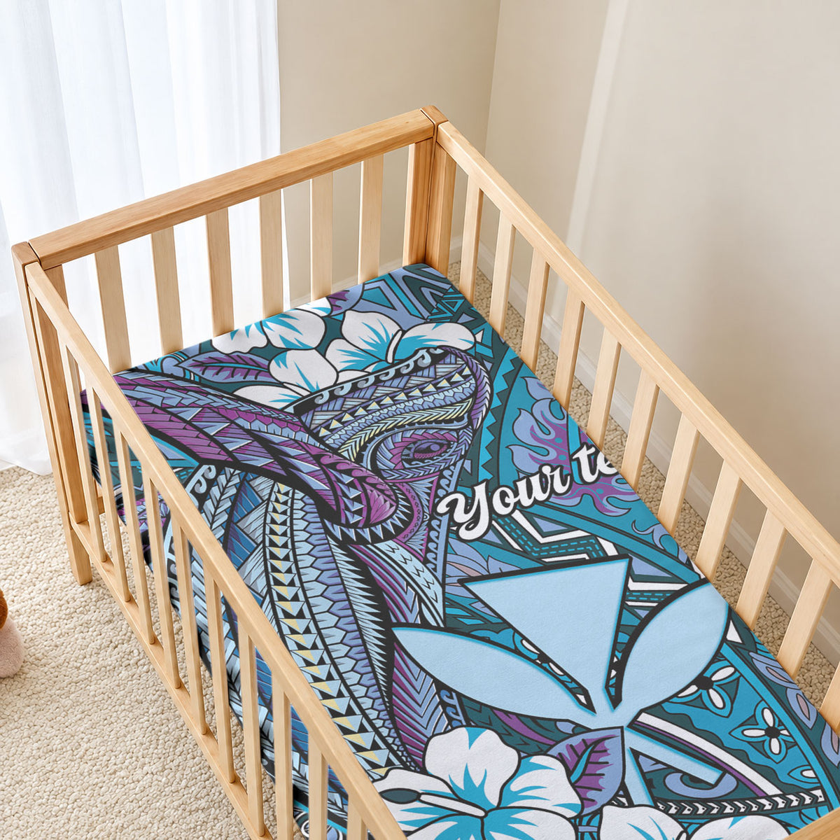 Personalised Hawaii Tribal Humpback Whale Baby Bed Cover Polu Hibiscus Seamless Pattern LT9 - Polynesian Pride