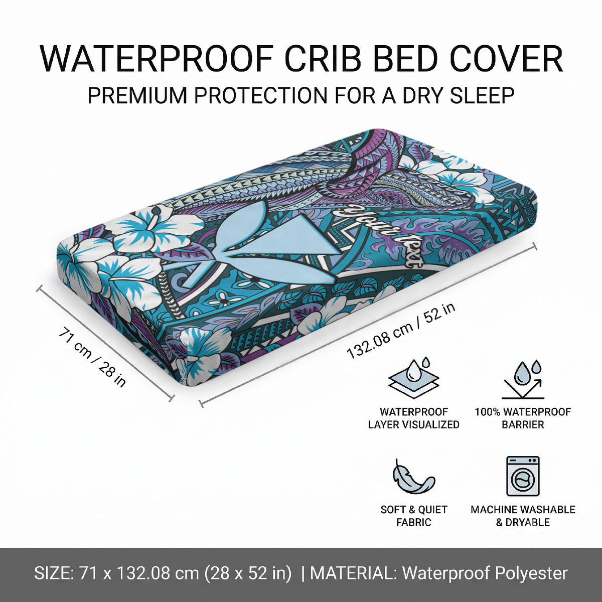 Personalised Hawaii Tribal Humpback Whale Baby Bed Cover Polu Hibiscus Seamless Pattern LT9 - Polynesian Pride