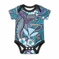 Personalised Hawaii Tribal Humpback Whale Baby Onesie Polu Hibiscus Seamless Pattern LT9 Blue - Polynesian Pride