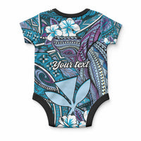 Personalised Hawaii Tribal Humpback Whale Baby Onesie Polu Hibiscus Seamless Pattern LT9 - Polynesian Pride