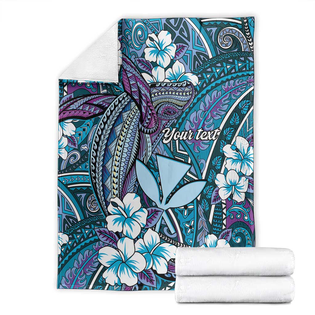 Personalised Hawaii Tribal Humpback Whale Blanket Polu Hibiscus Seamless Pattern