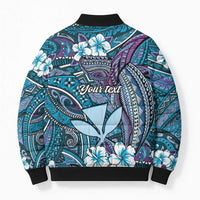 Personalised Hawaii Tribal Humpback Whale Bomber Puffer Jacket Polu Hibiscus Seamless Pattern