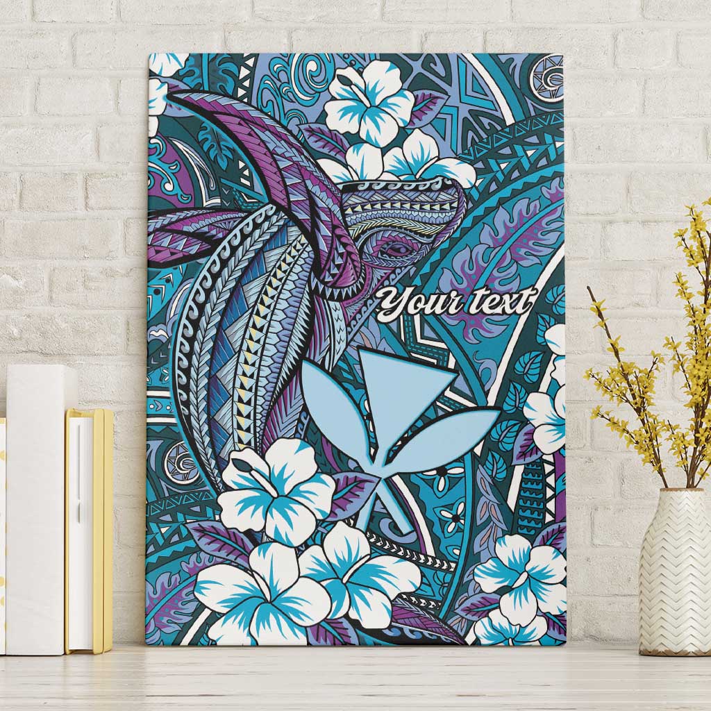 Personalised Hawaii Tribal Humpback Whale Canvas Wall Art Polu Hibiscus Seamless Pattern