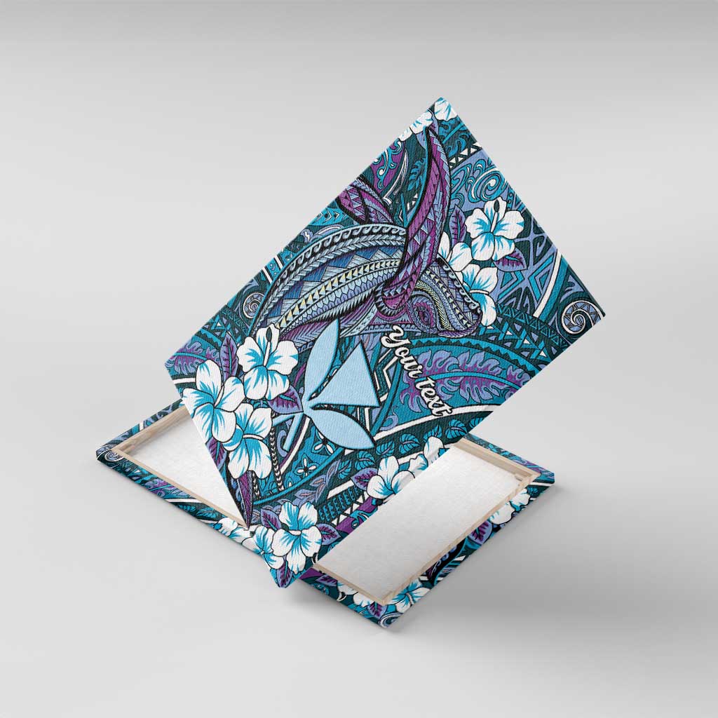 Personalised Hawaii Tribal Humpback Whale Canvas Wall Art Polu Hibiscus Seamless Pattern
