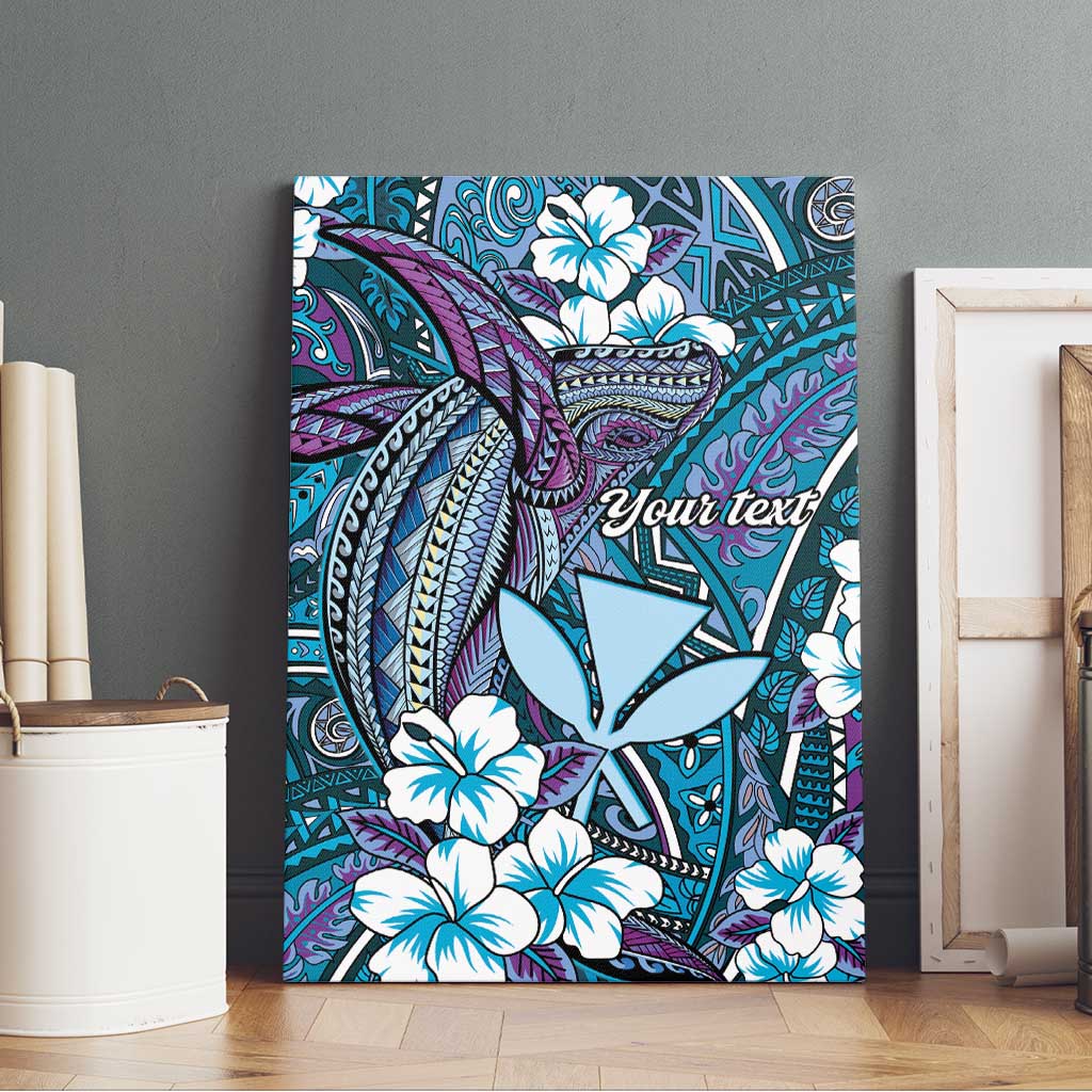 Personalised Hawaii Tribal Humpback Whale Canvas Wall Art Polu Hibiscus Seamless Pattern