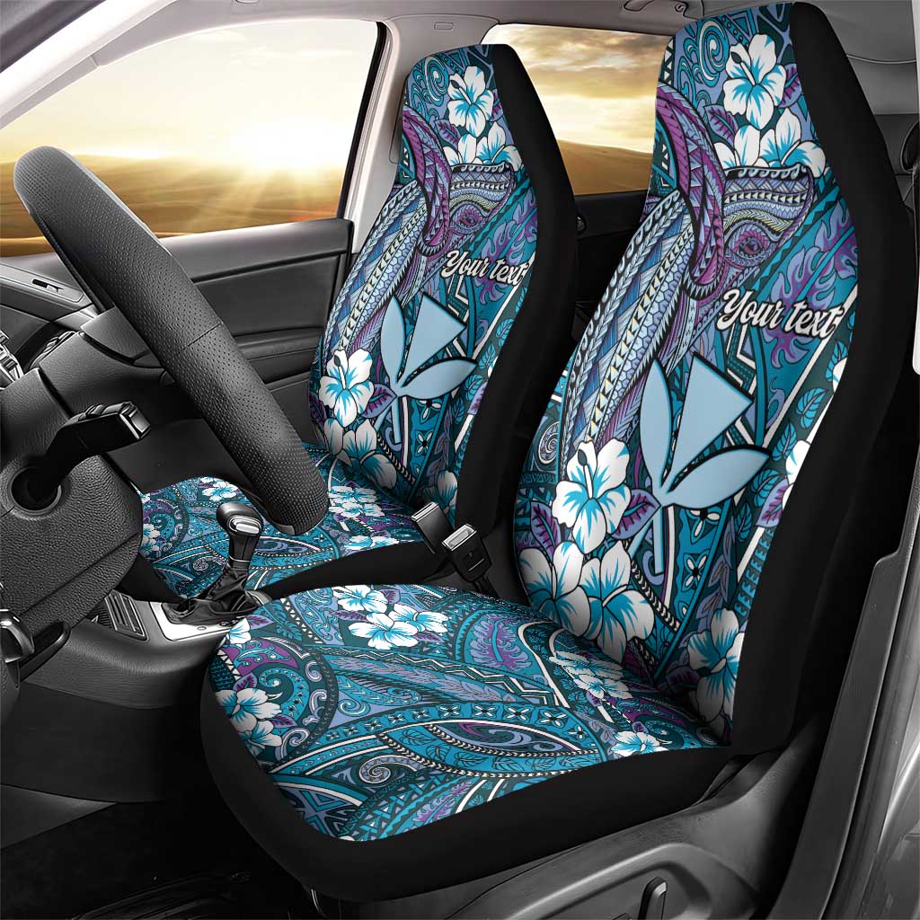 Personalised Hawaii Tribal Humpback Whale Car Seat Cover Polu Hibiscus Seamless Pattern