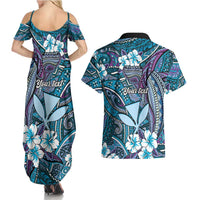 Personalised Hawaii Tribal Humpback Whale Couples Matching Summer Maxi Dress and Hawaiian Shirt Polu Hibiscus Seamless Pattern