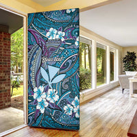 Personalised Hawaii Tribal Humpback Whale Door Cover Polu Hibiscus Seamless Pattern