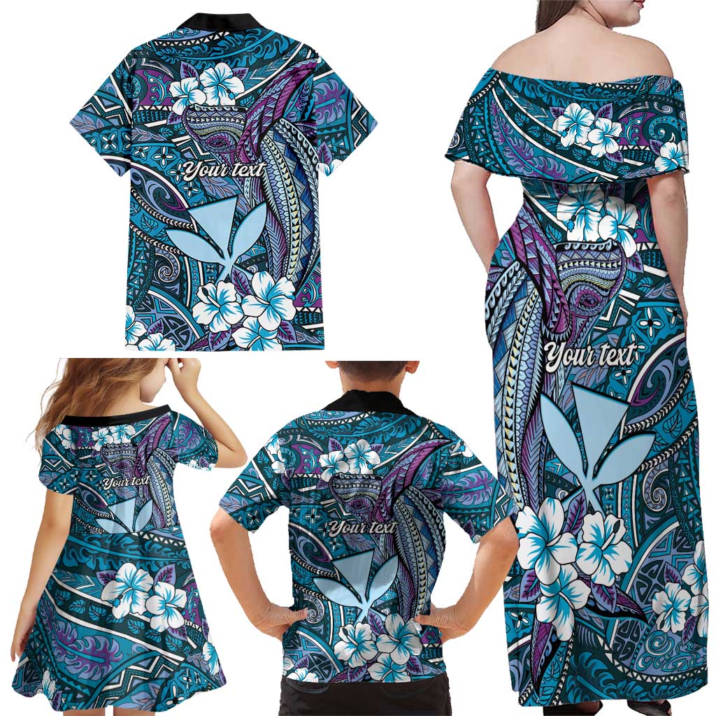 Personalised Hawaii Tribal Humpback Whale Family Matching Off Shoulder Maxi Dress and Hawaiian Shirt Polu Hibiscus Seamless Pattern LT9 - Polynesian Pride