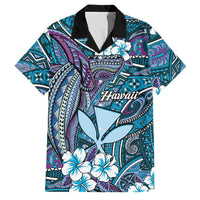 Personalised Hawaii Tribal Humpback Whale Family Matching Summer Maxi Dress and Hawaiian Shirt Polu Hibiscus Seamless Pattern LT9 Dad's Shirt - Short Sleeve Blue - Polynesian Pride