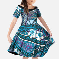 Personalised Hawaii Tribal Humpback Whale Family Matching Tank Maxi Dress and Hawaiian Shirt Polu Hibiscus Seamless Pattern LT9 Daughter's Dress Blue - Polynesian Pride