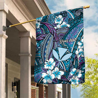 Personalised Hawaii Tribal Humpback Whale Garden Flag Polu Hibiscus Seamless Pattern