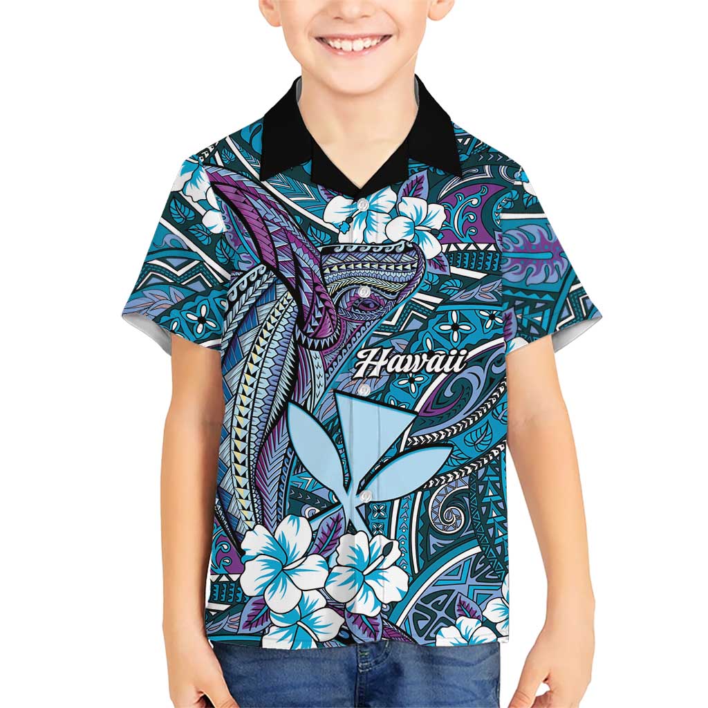 Personalised Hawaii Tribal Humpback Whale Hawaiian Shirt Polu Hibiscus Seamless Pattern