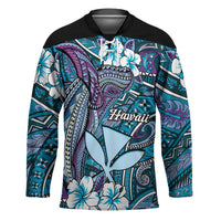Personalised Hawaii Tribal Humpback Whale Hockey Jersey Polu Hibiscus Seamless Pattern