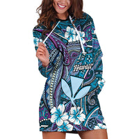 Personalised Hawaii Tribal Humpback Whale Hoodie Dress Polu Hibiscus Seamless Pattern