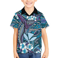 Personalised Hawaii Tribal Humpback Whale Kid Hawaiian Shirt Polu Hibiscus Seamless Pattern