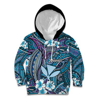 Personalised Hawaii Tribal Humpback Whale Kid Hoodie Polu Hibiscus Seamless Pattern