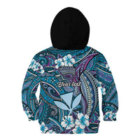 Personalised Hawaii Tribal Humpback Whale Kid Hoodie Polu Hibiscus Seamless Pattern