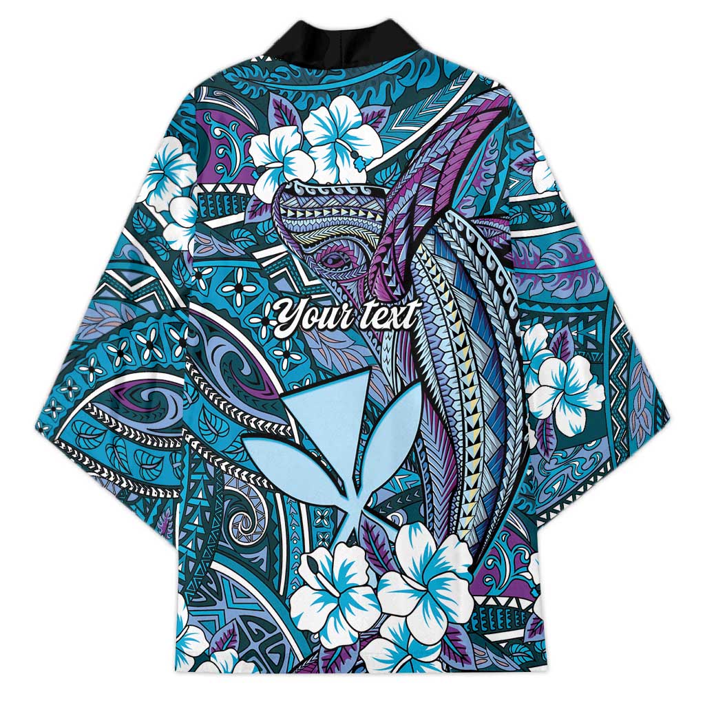 Personalised Hawaii Tribal Humpback Whale Kimono Polu Hibiscus Seamless Pattern