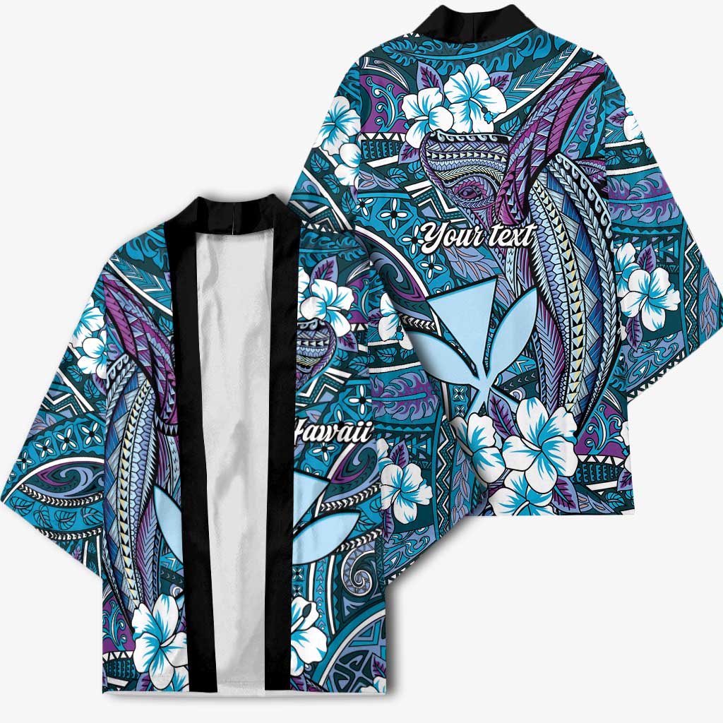 Personalised Hawaii Tribal Humpback Whale Kimono Polu Hibiscus Seamless Pattern