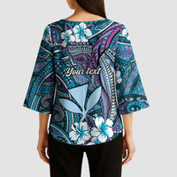 Personalised Hawaii Tribal Humpback Whale Kimono Sleeve Blouse Polu Hibiscus Seamless Pattern