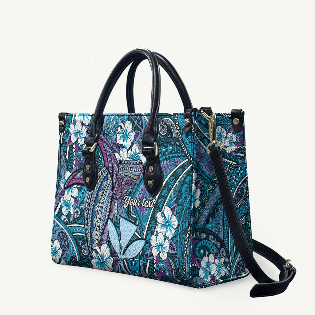 Personalised Hawaii Tribal Humpback Whale Leather Bag Polu Hibiscus Seamless Pattern