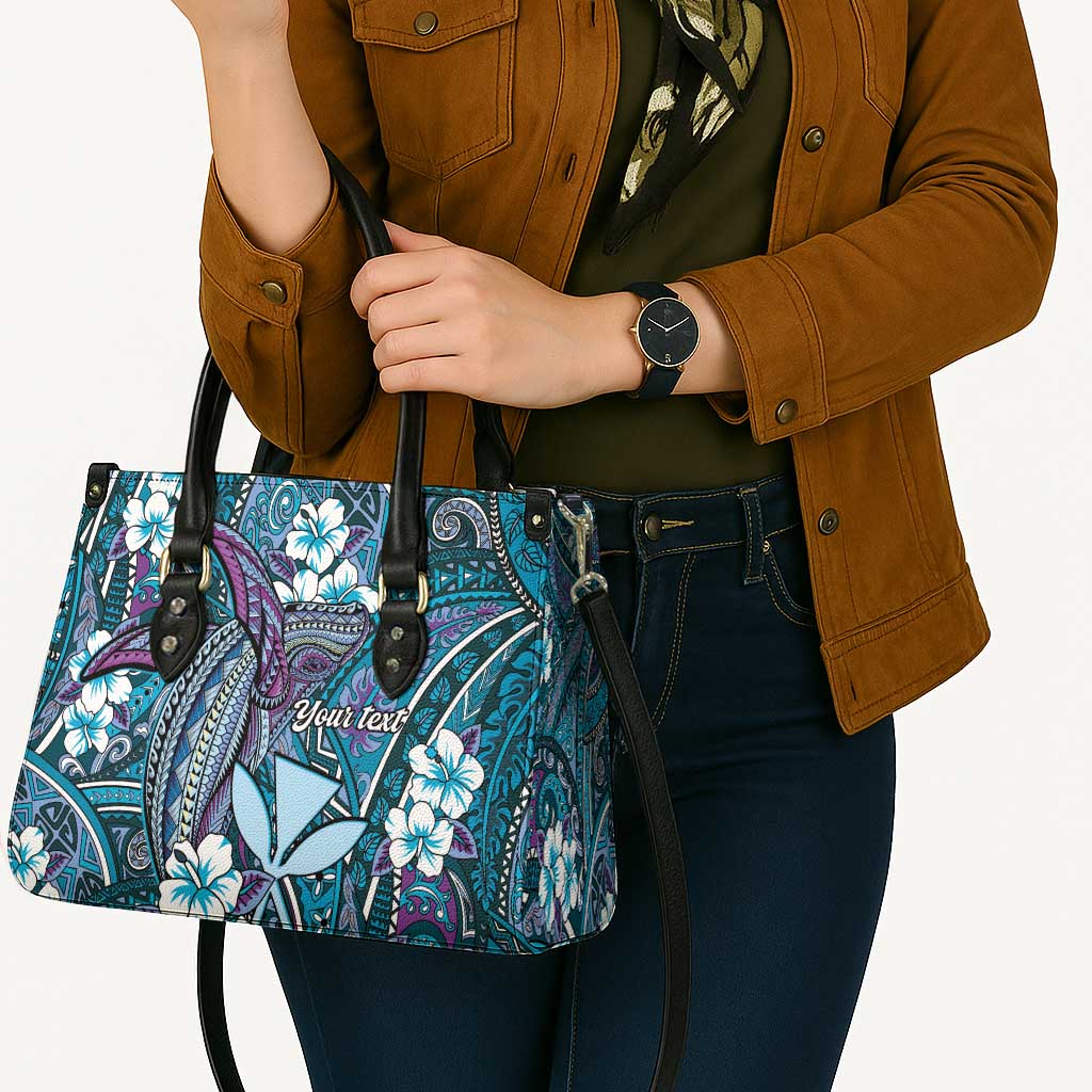 Personalised Hawaii Tribal Humpback Whale Leather Bag Polu Hibiscus Seamless Pattern